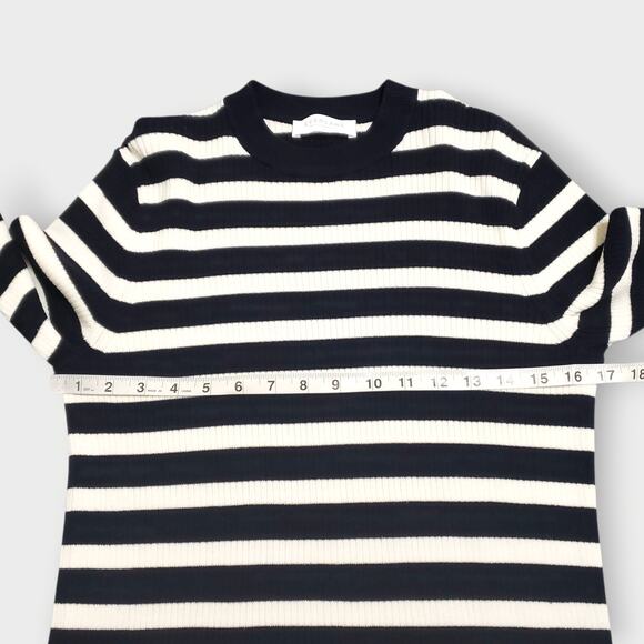 Everlane The Brenton Ribbed Crewneck Sweater Navy Blue White Stripe Sz Large - Picture 10 of 13